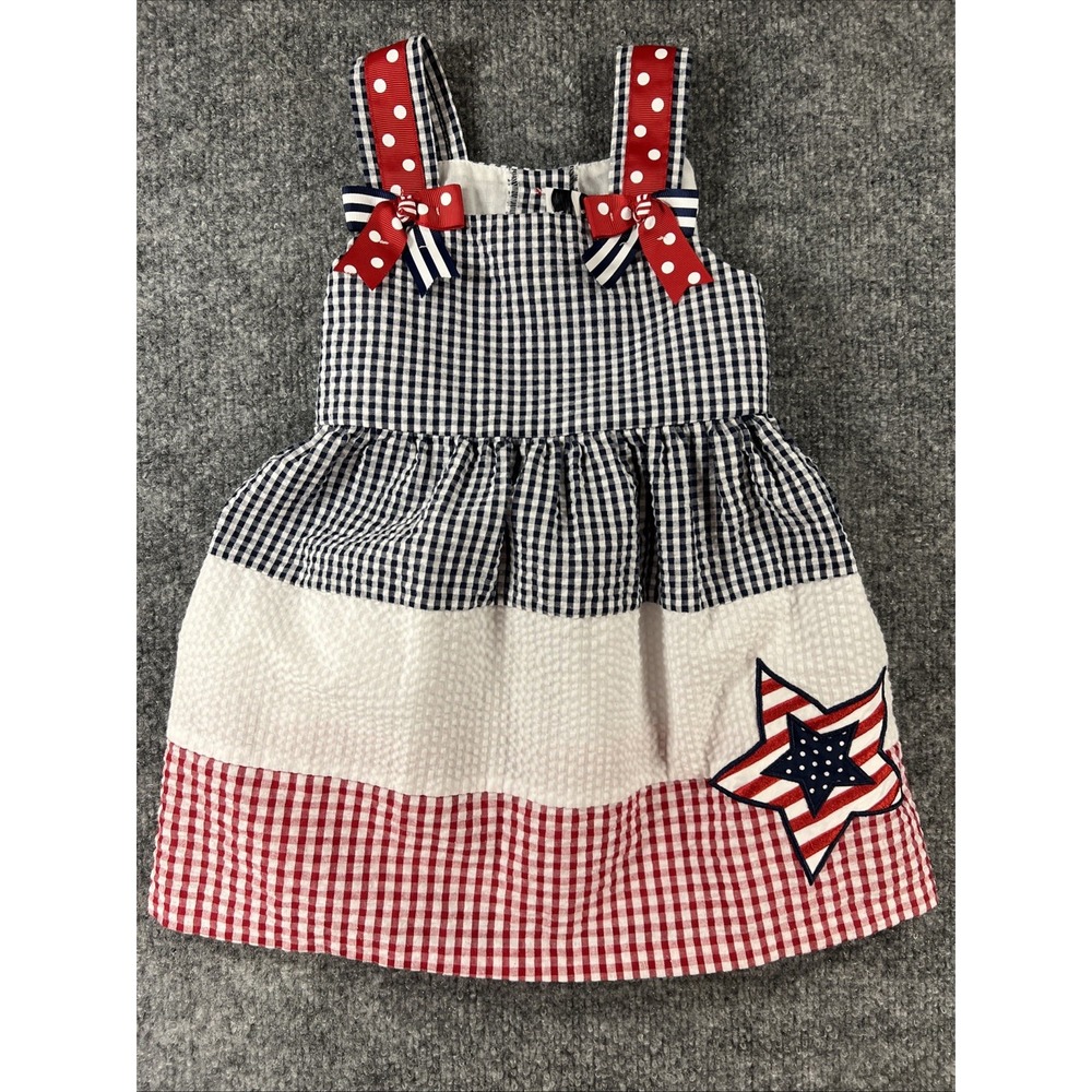 Counting Daisies Toddler Girl Patriotic Gingham Seersucker Dress - Size 2T